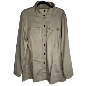 Chico's‎ Sz 3 (16/17) Tan Uitility Jacket Army Inspired Jacket Cotton Blend
